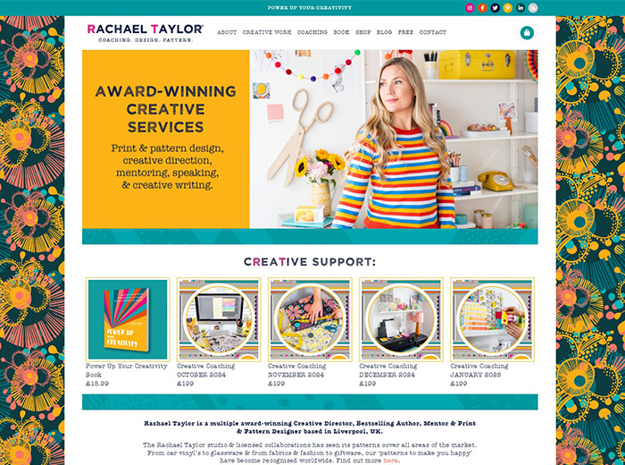 Screenshot of Rachael Taylor Designs Homepage